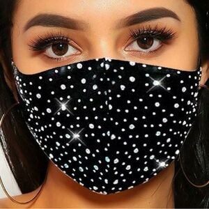 WOMENS FACE MASK BLACK CRYSTAL EMBELLISHED